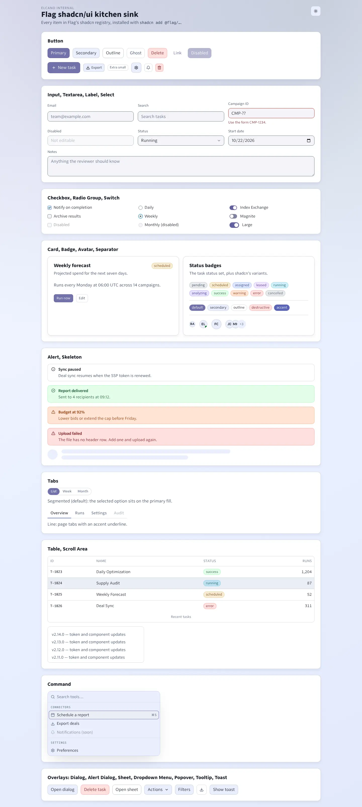 All Flag shadcn components (light theme)