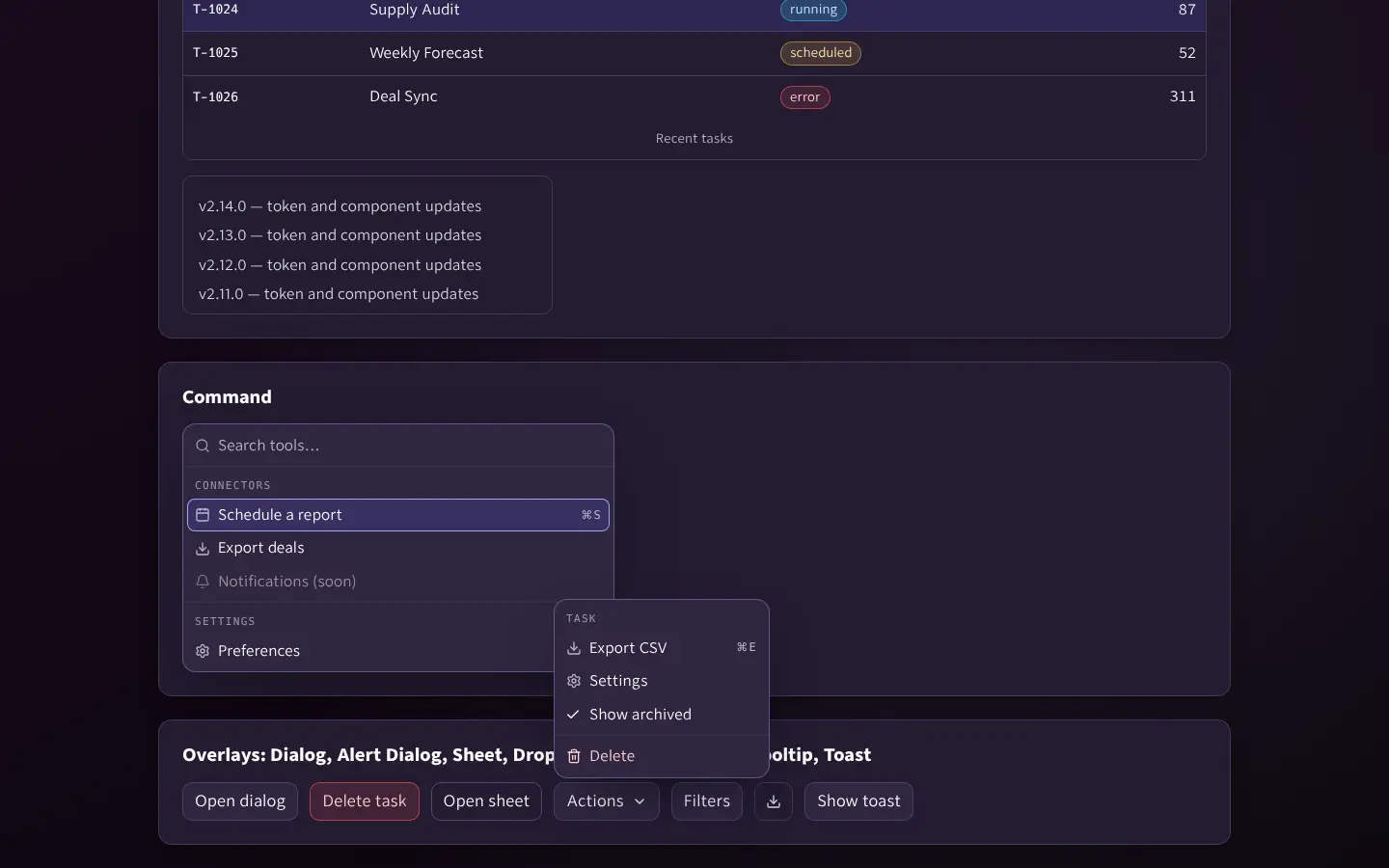 Dropdown menu on the popover surface (dark theme)